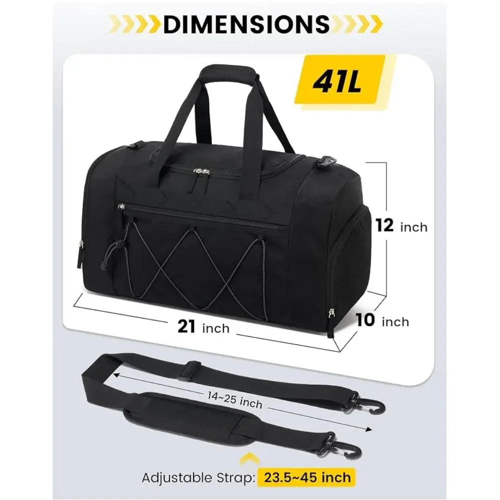 Gym Bag with Shoe Compartment, Sports Duffle Bag, Weekend Overnight- Black